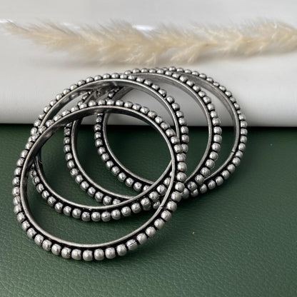 Oxidized Silver Look Bangle Set: Weighted Metal Bangles, Set of 4