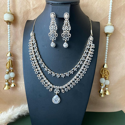 dual tone cubic  zirconia layered necklace set .