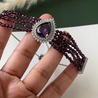 Rhodium Plated Cubic zirconia violet Bracelet: Adjustable Retractable Design