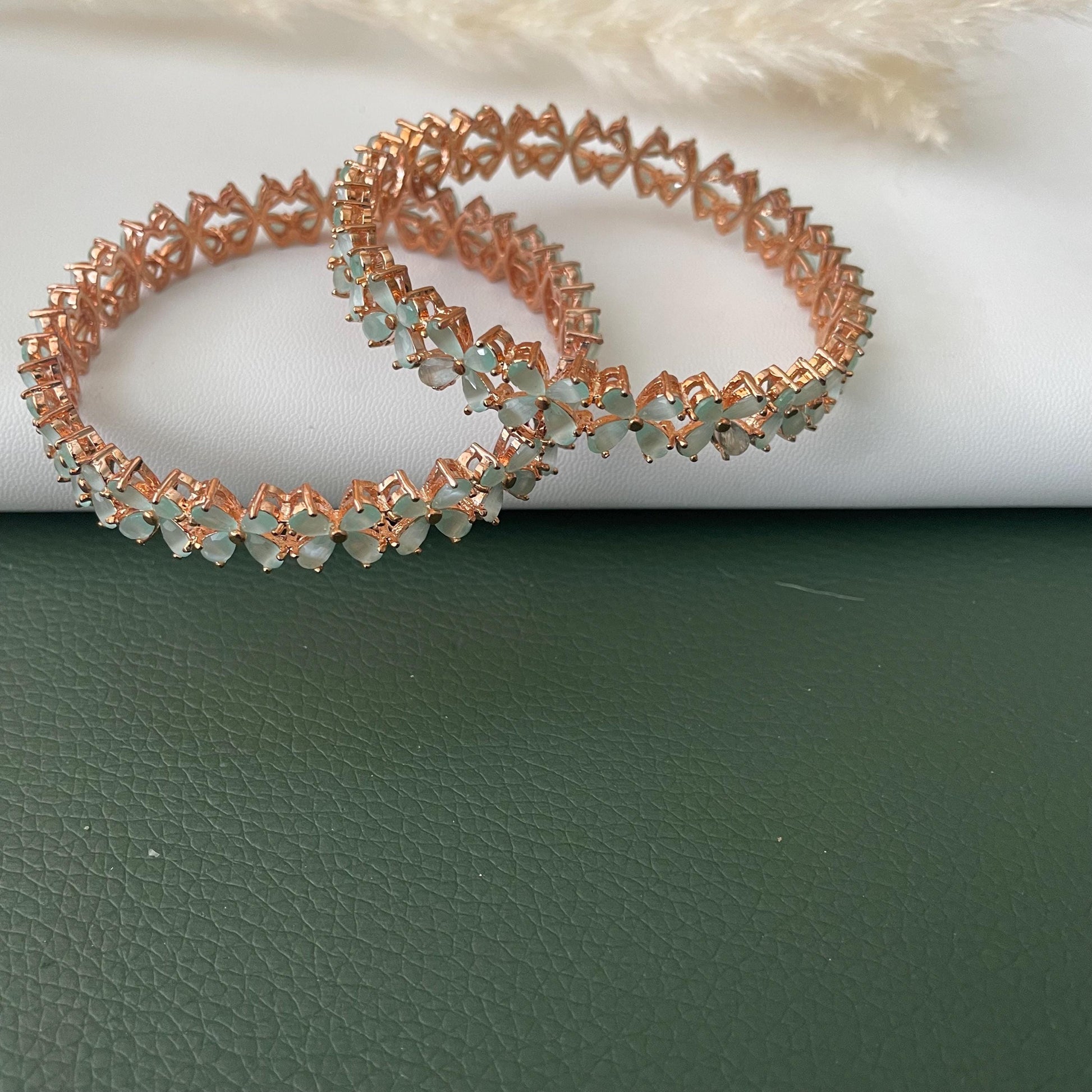 Rhodium Plated Mint Bangle: American Diamond Cubic Zirconia Bracelet