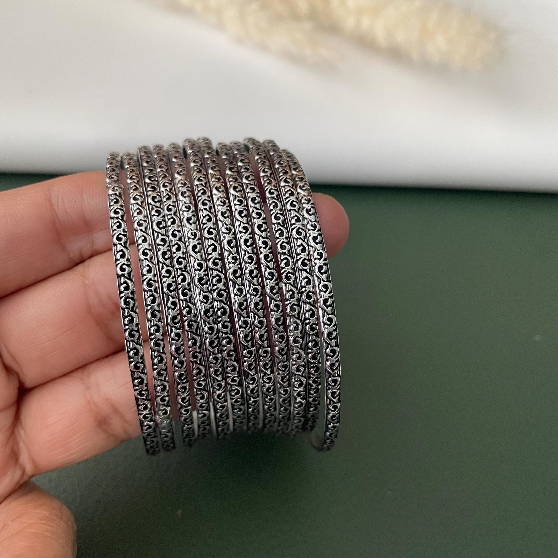 Nysaa Oxidised metal bangles set of 12 size 2.6