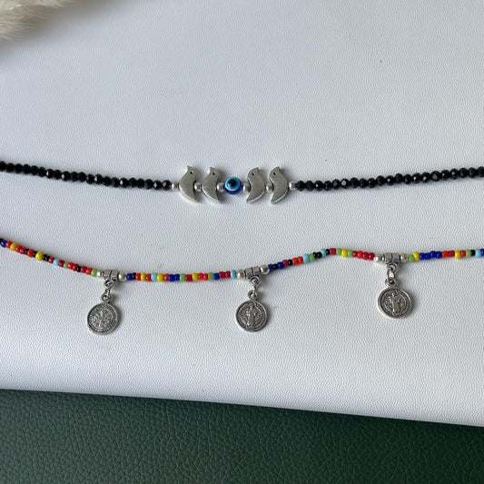Evil eye black bead or colorful beads anklet