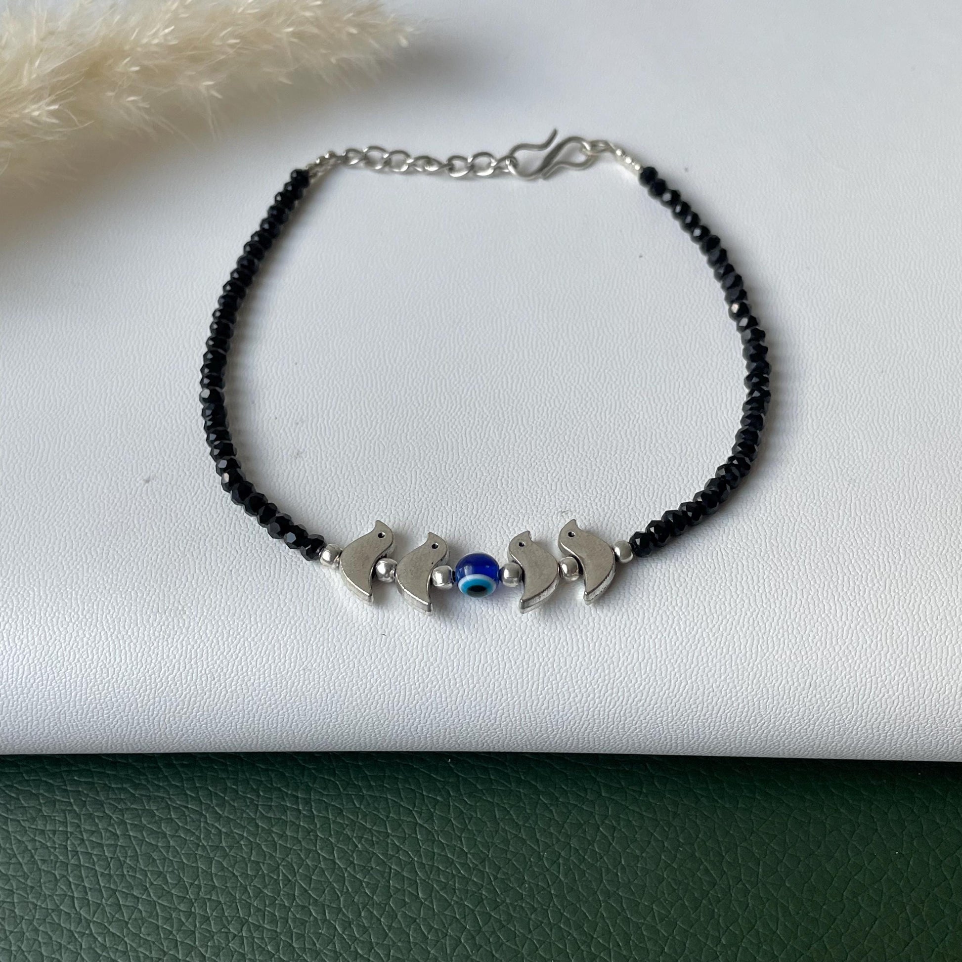 Evil eye black bead or colorful beads anklet