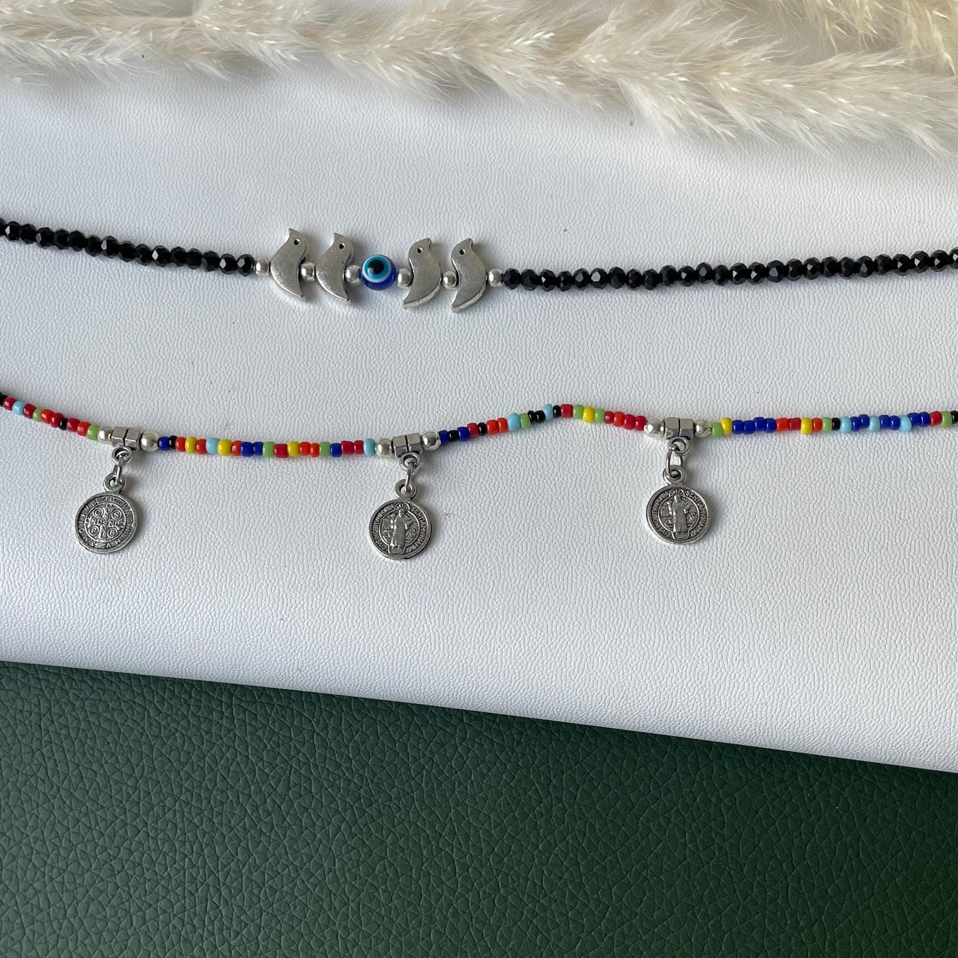 Evil eye black bead or colorful beads anklet