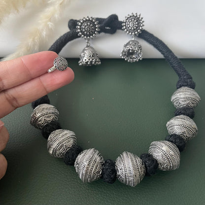 Oxidized Thread Necklace: Indian Bollywood Jewelry, Adjustable Length