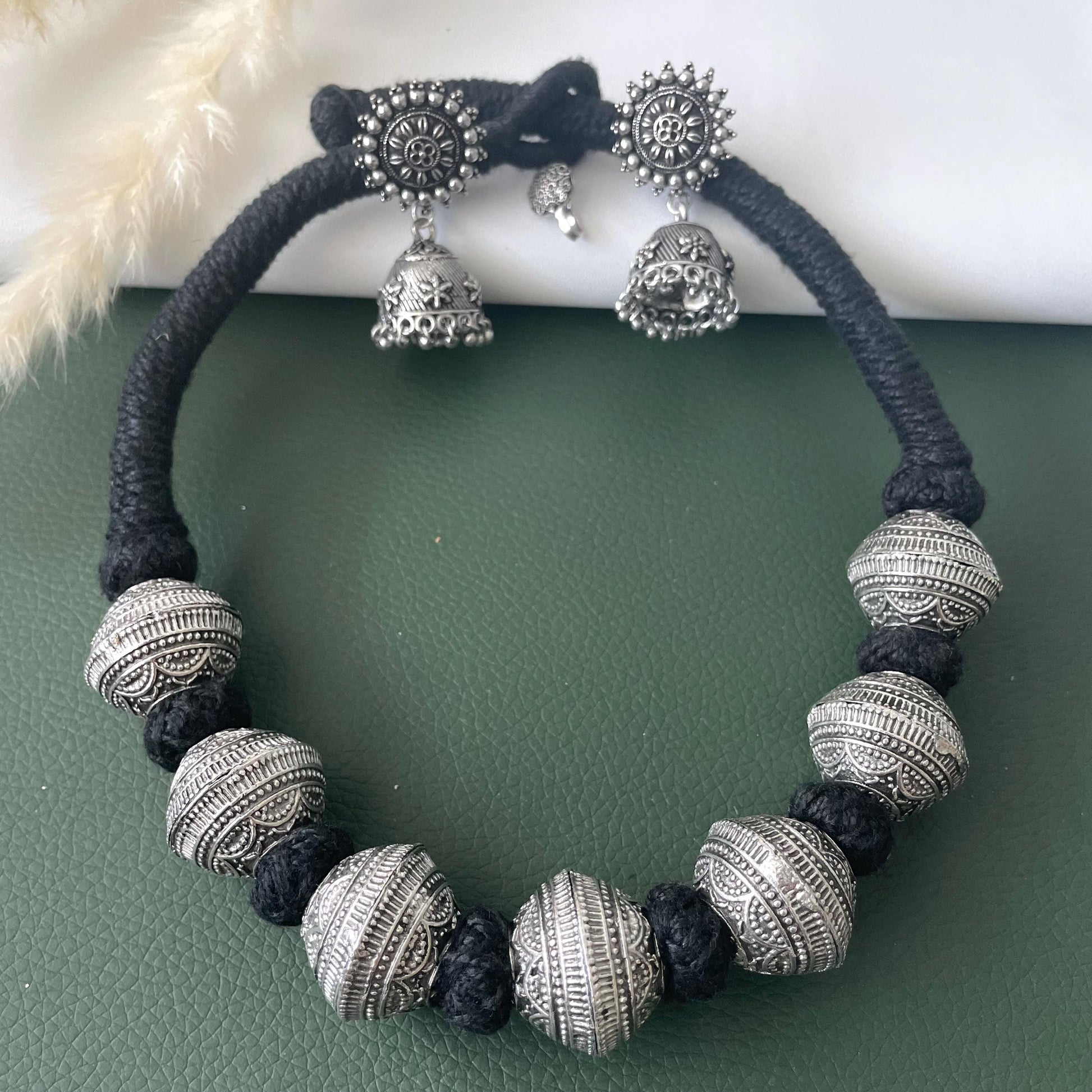 Oxidized Thread Necklace: Indian Bollywood Jewelry, Adjustable Length