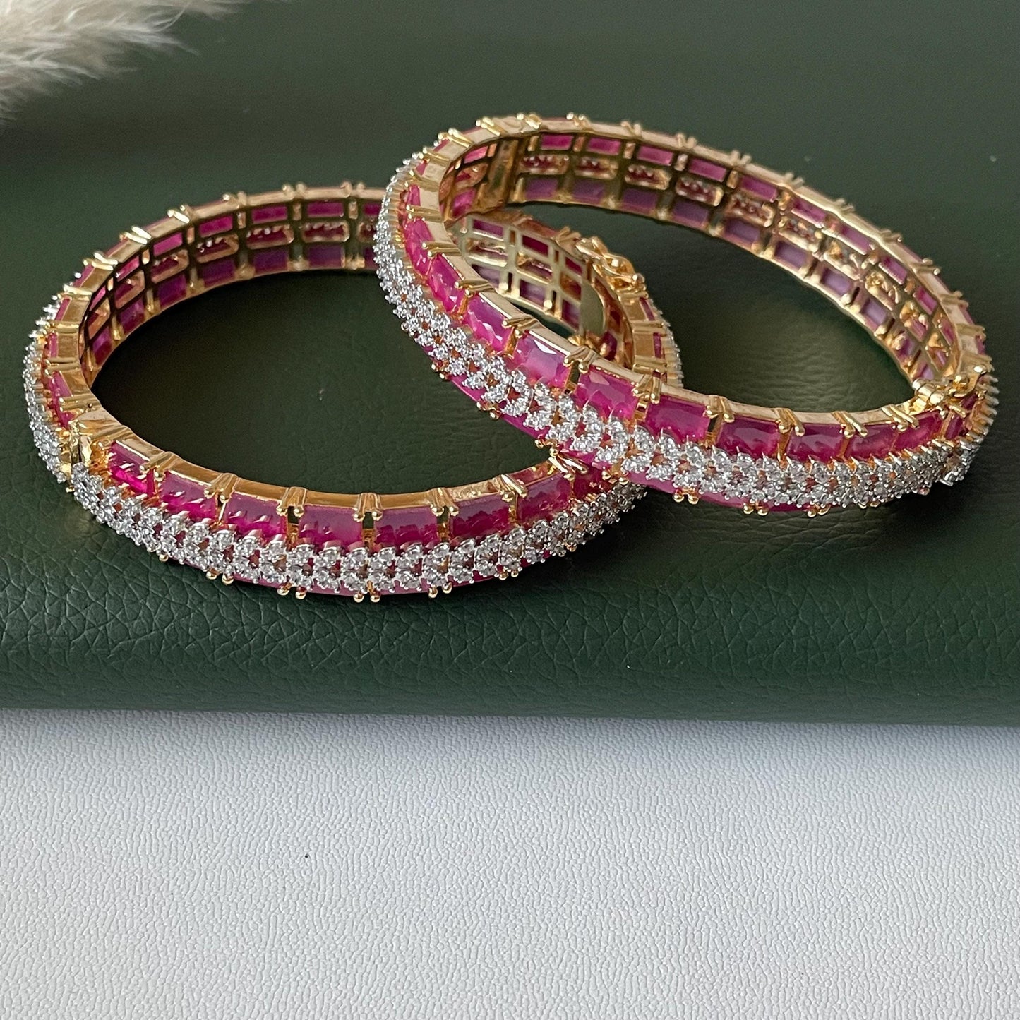 Ruby Cubic Zirconia Bangles: Openable Indian Jewelry, Set of 2