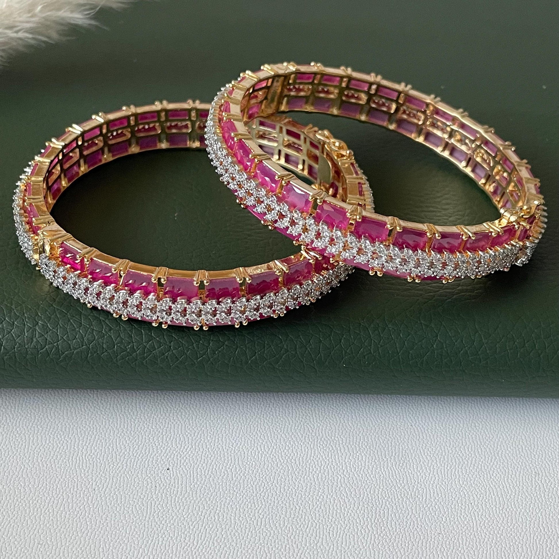 Ruby Cubic Zirconia Bangles: Openable Indian Jewelry, Set of 2