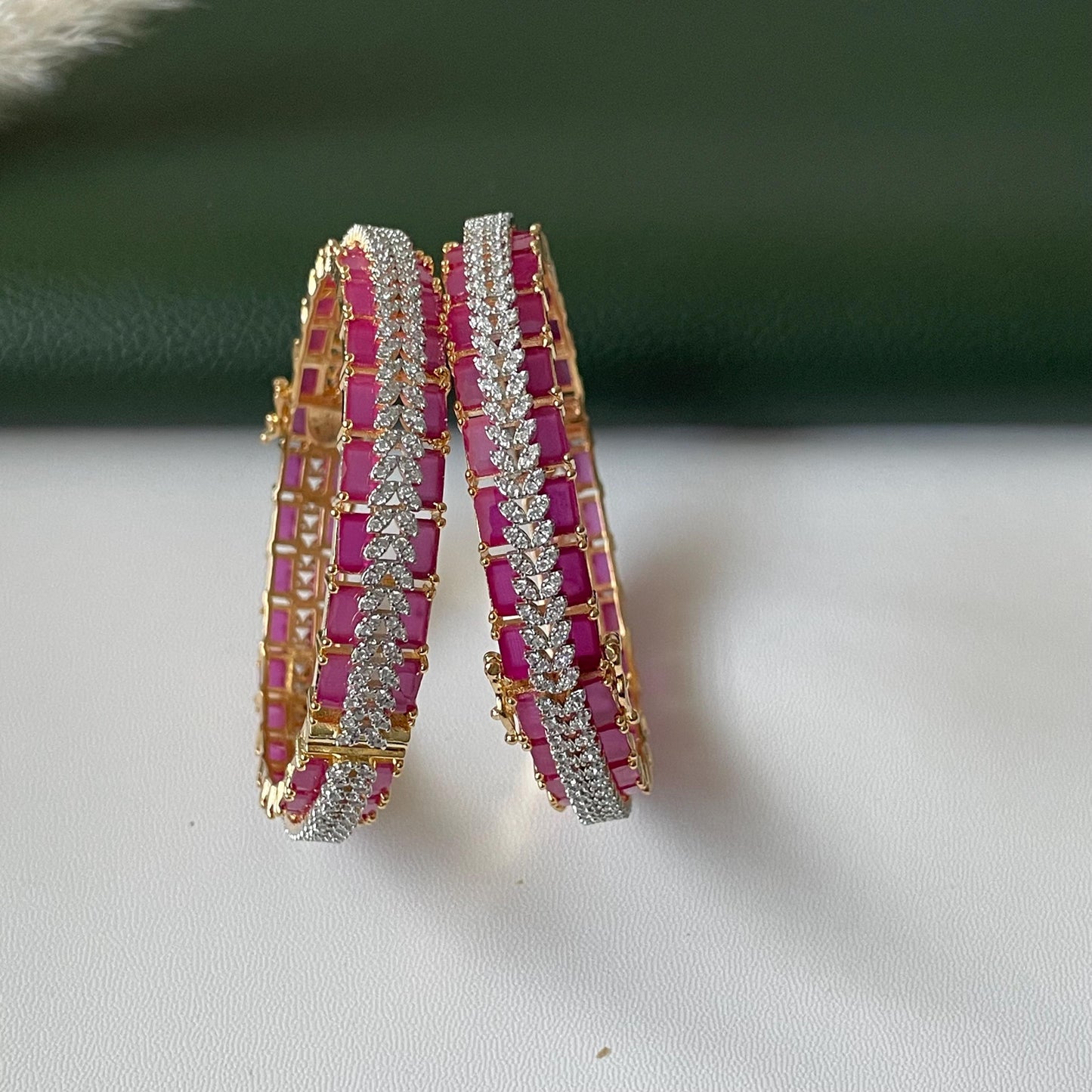 Ruby Cubic Zirconia Bangles: Openable Indian Jewelry, Set of 2