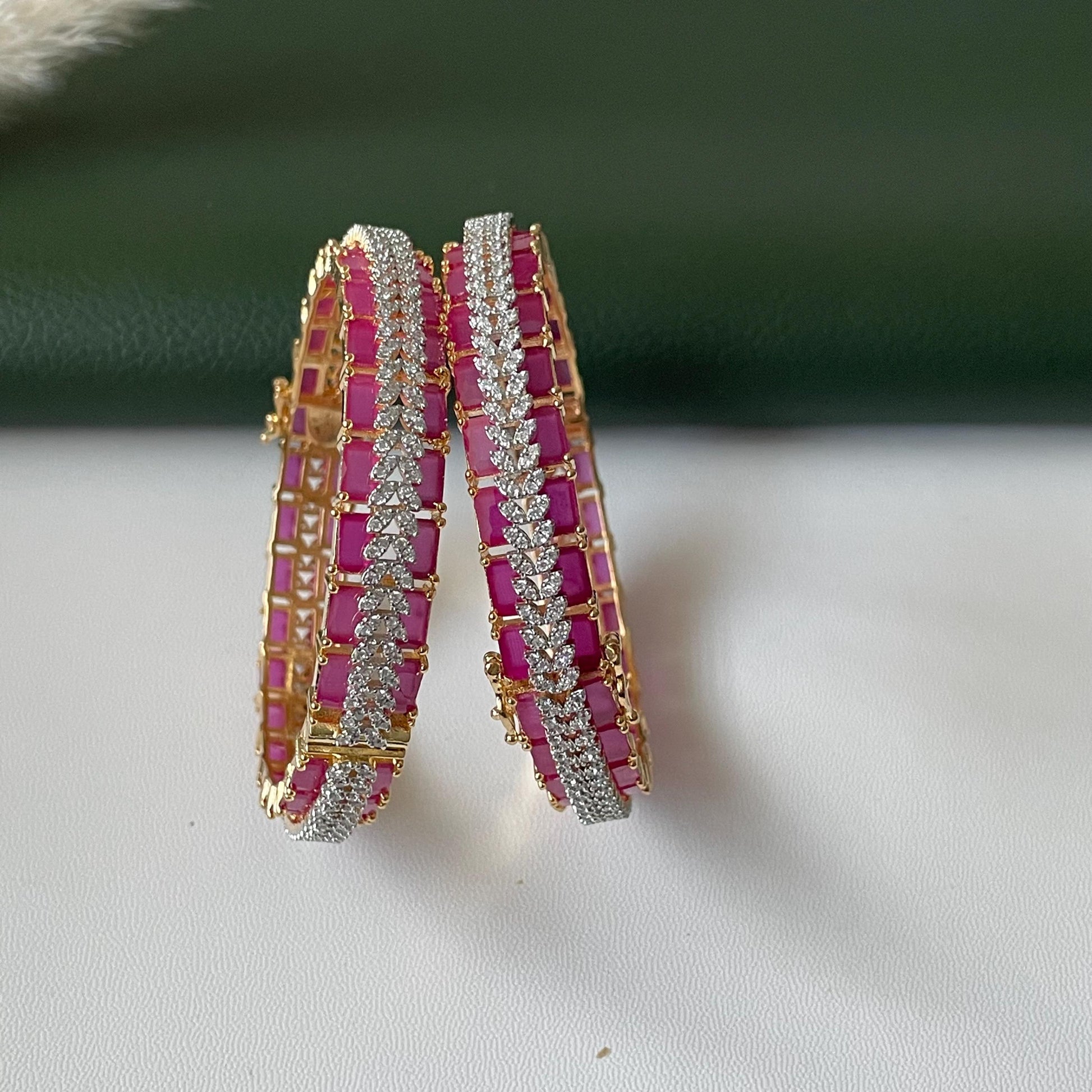 Ruby Cubic Zirconia Bangles: Openable Indian Jewelry, Set of 2