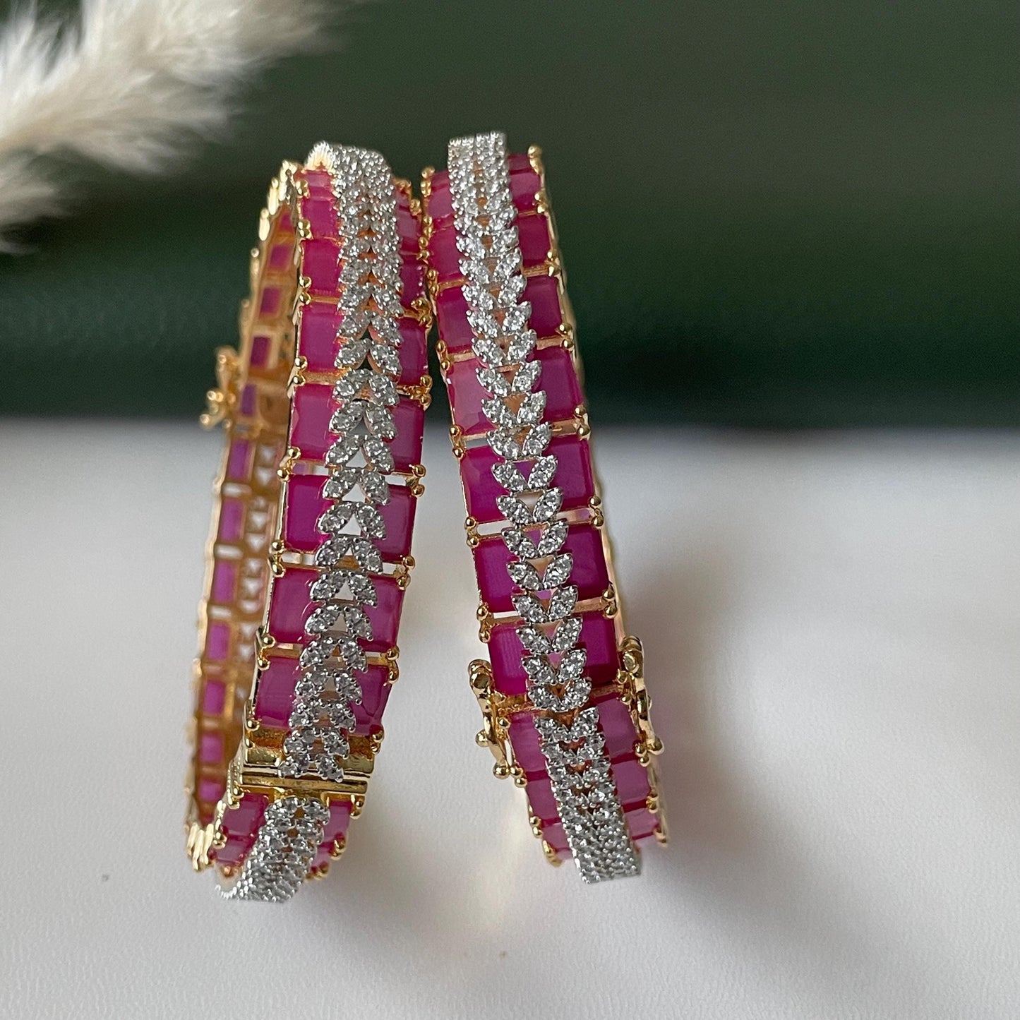 Ruby Cubic Zirconia Bangles: Openable Indian Jewelry, Set of 2