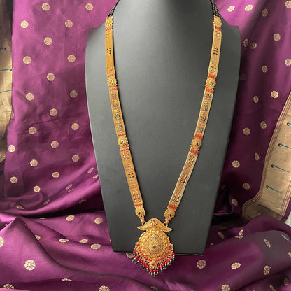 Gold Plated Mangalsutra Necklace: Black Beads, Saree Jewelry