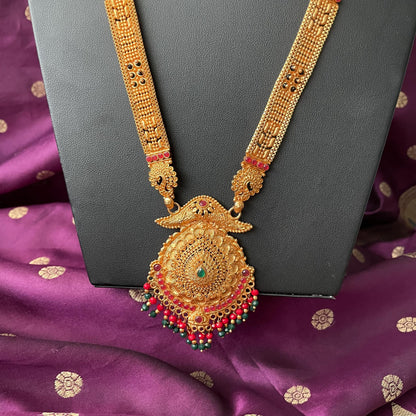 Gold Plated Mangalsutra Necklace: Black Beads, Saree Jewelry