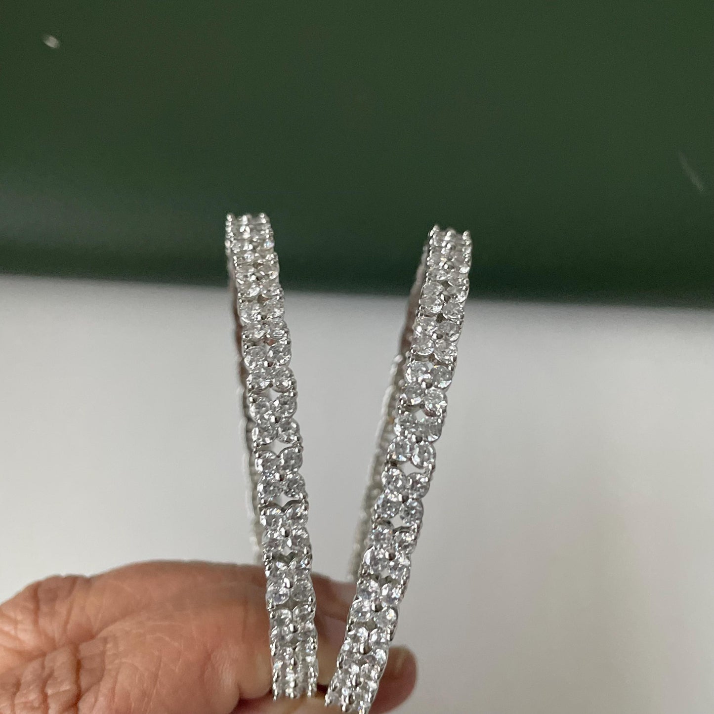 Rhodium Plated Cubic Zirconia Bangles Set of 2