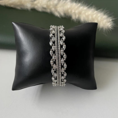 Rhodium Plated Cubic Zirconia Bangles Set of 2