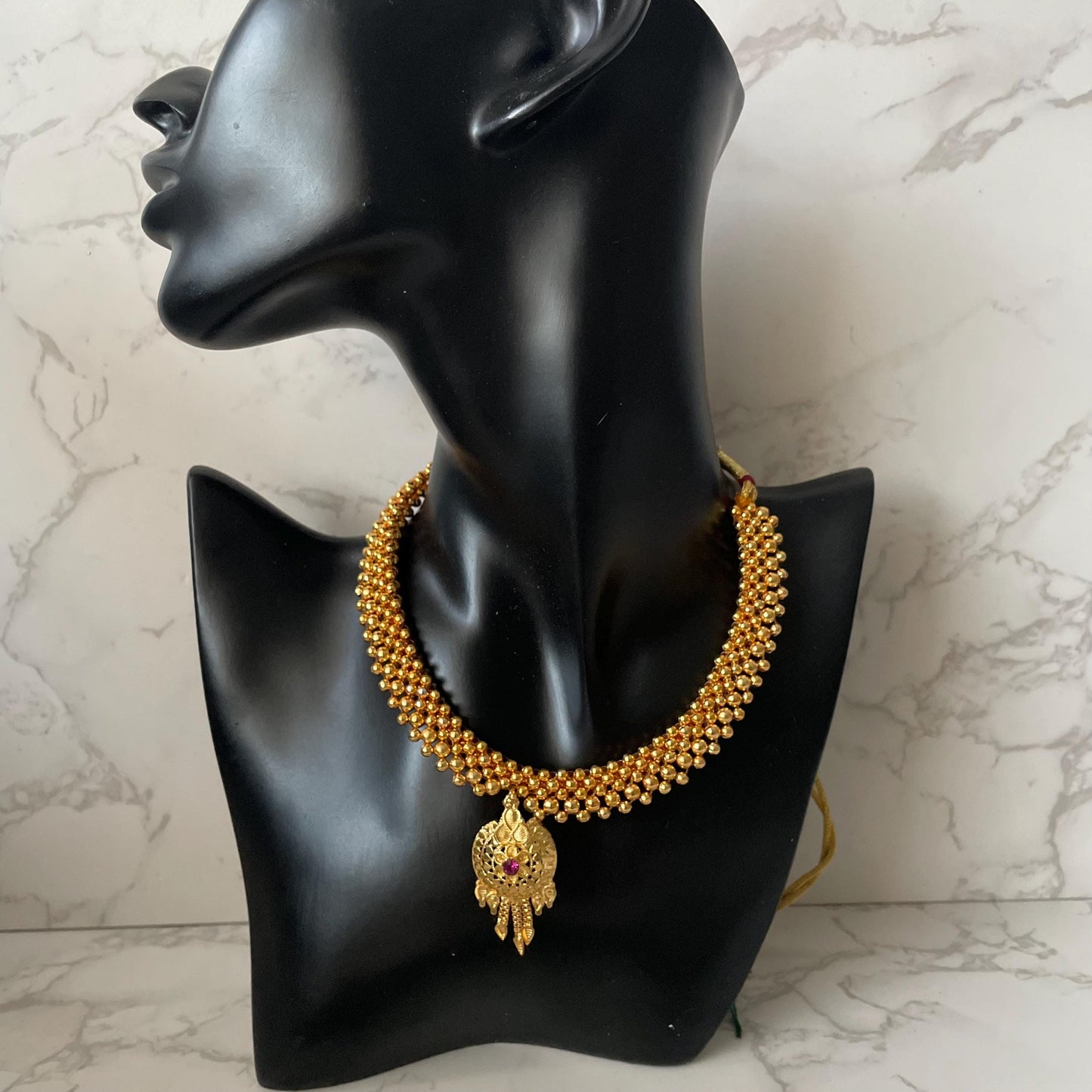 Yellow gold plated maharashtrian thushi small necklace