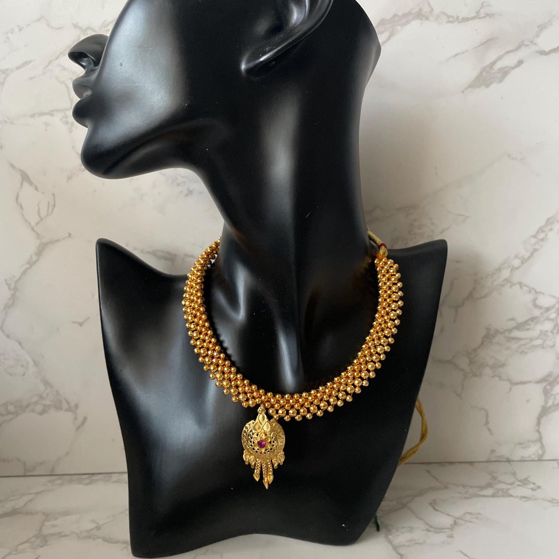 Yellow gold plated maharashtrian thushi small necklace