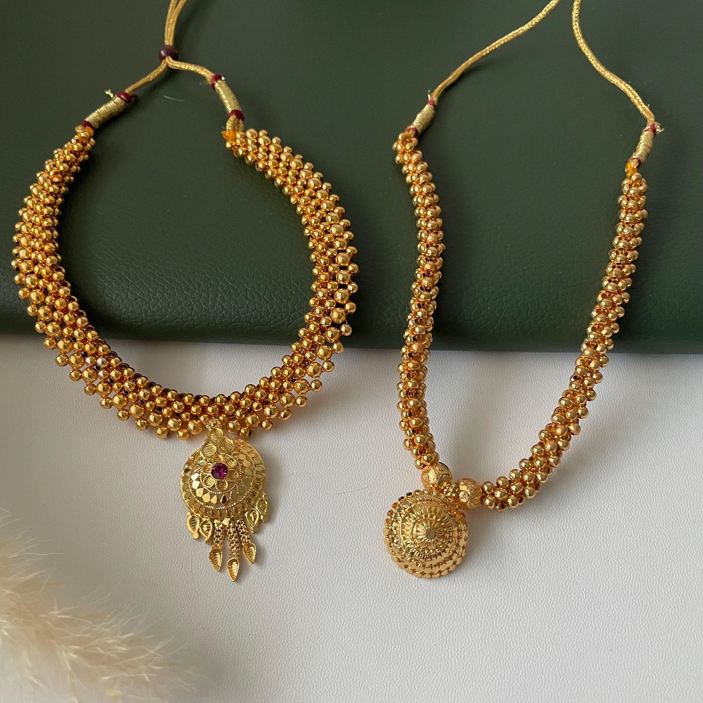 Yellow gold plated maharashtrian thushi small necklace