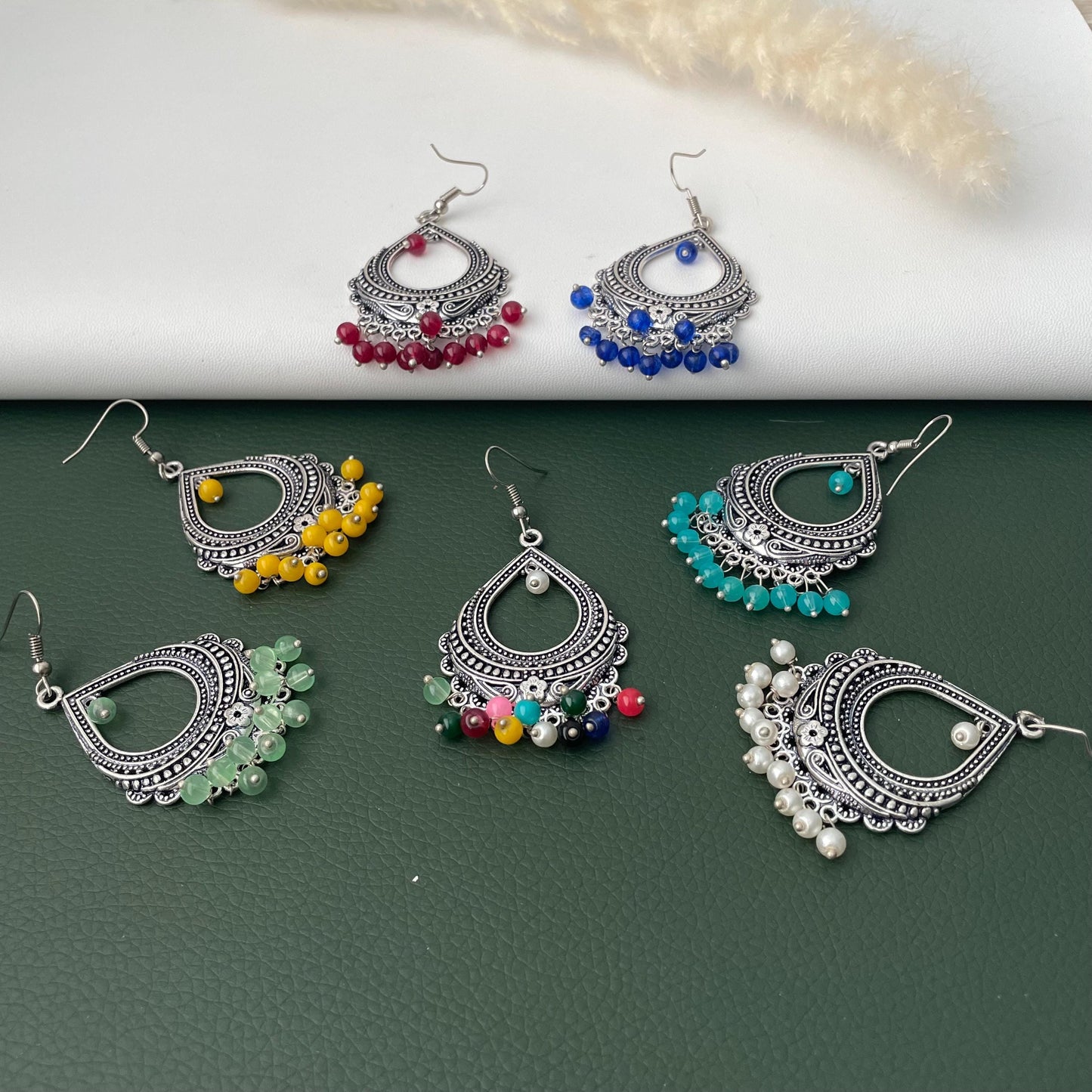 Oxidised colorful beads dangling earrings