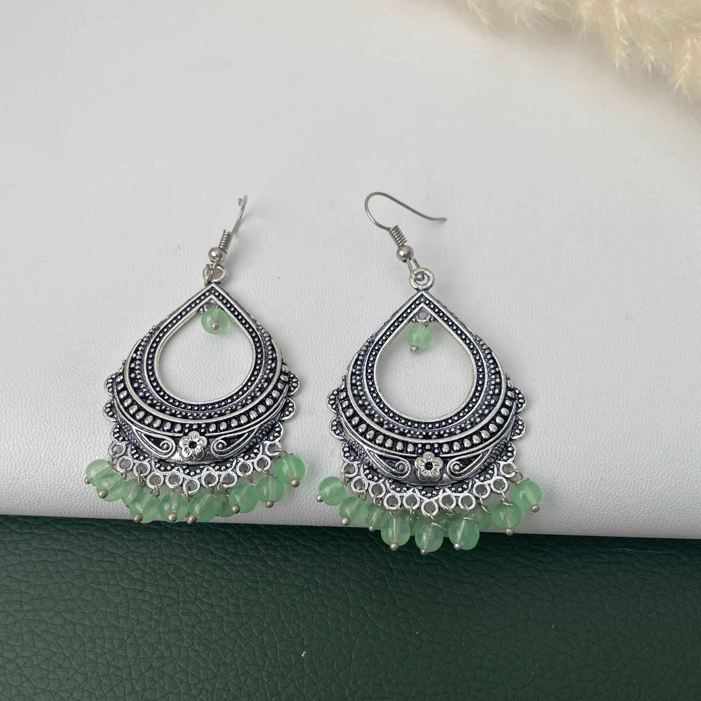 Oxidised colorful beads dangling earrings