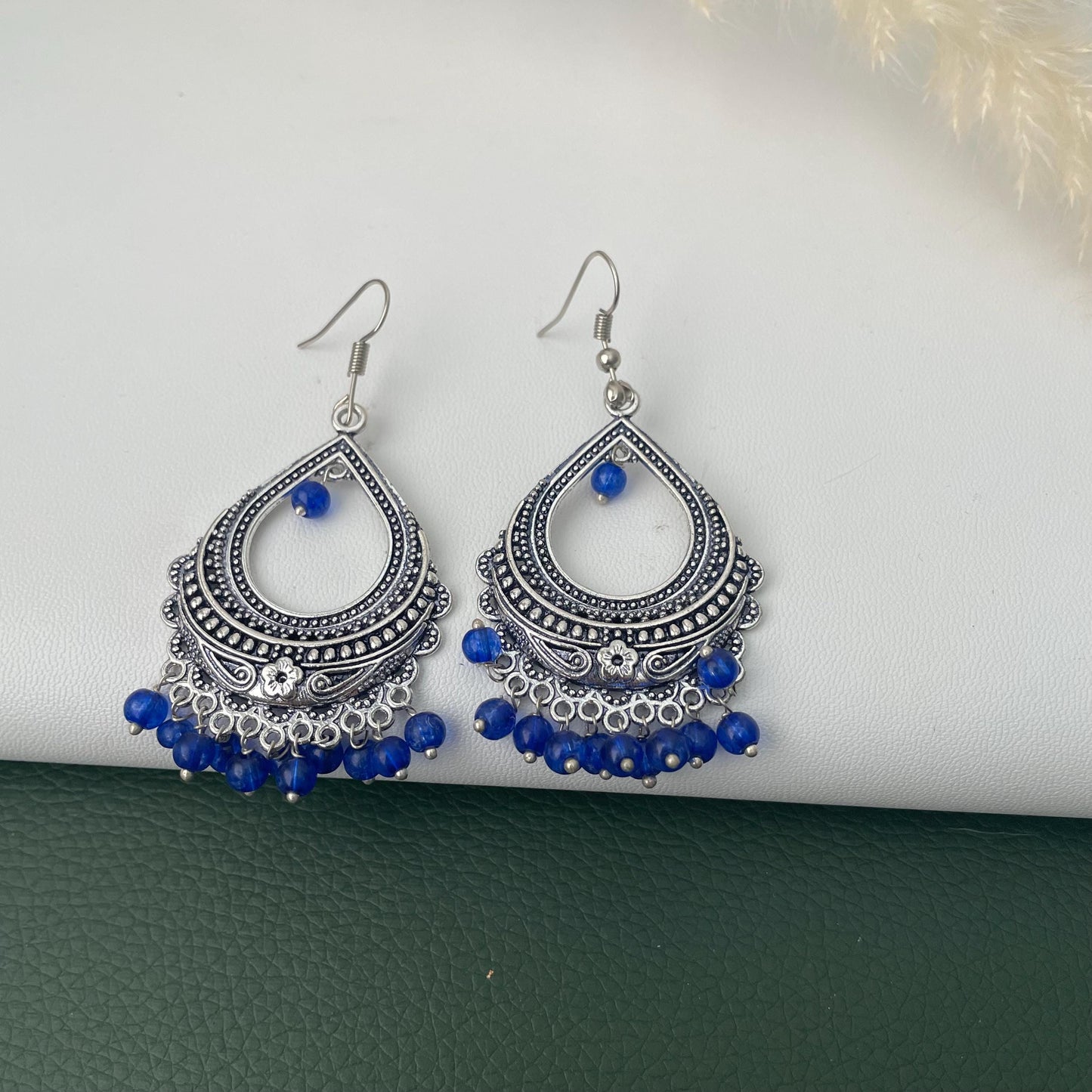 Oxidised colorful beads dangling earrings