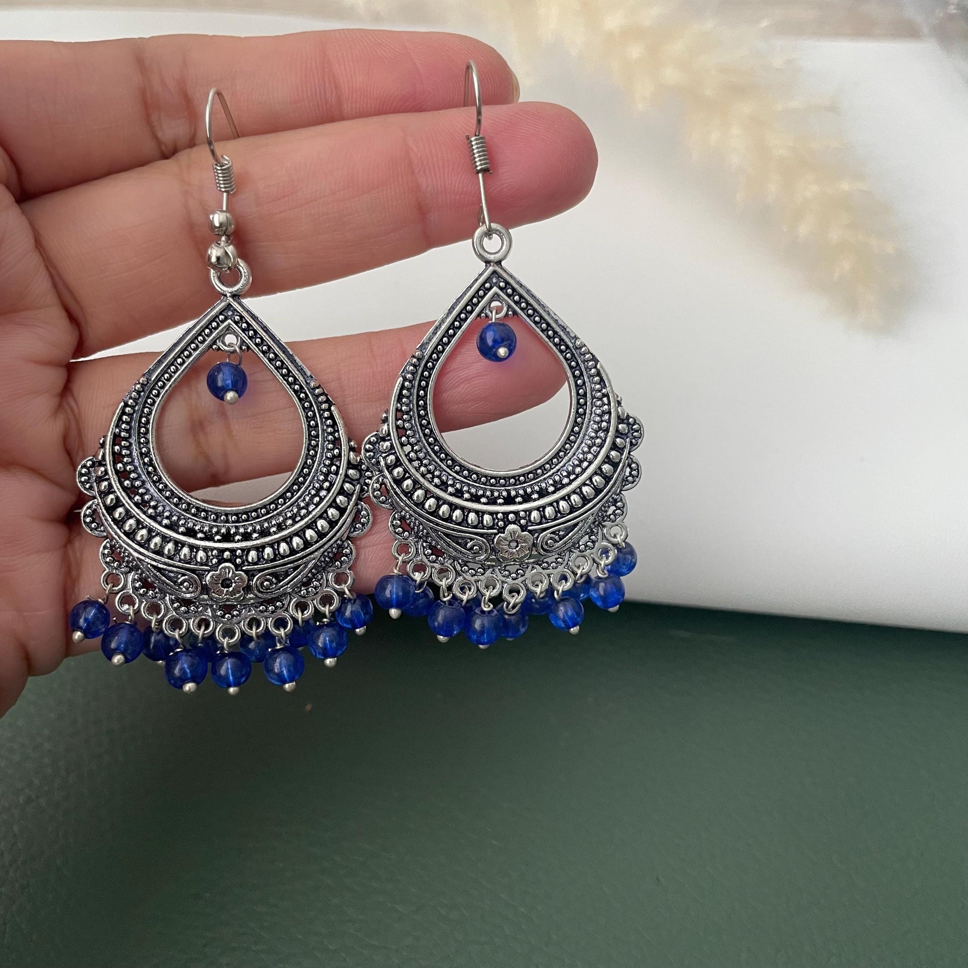 Oxidised colorful beads dangling earrings