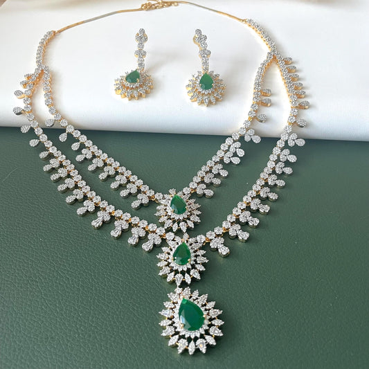Emerald Cubic Zirconia Bridal Necklace Set: Two-Tone Plated Jewelry