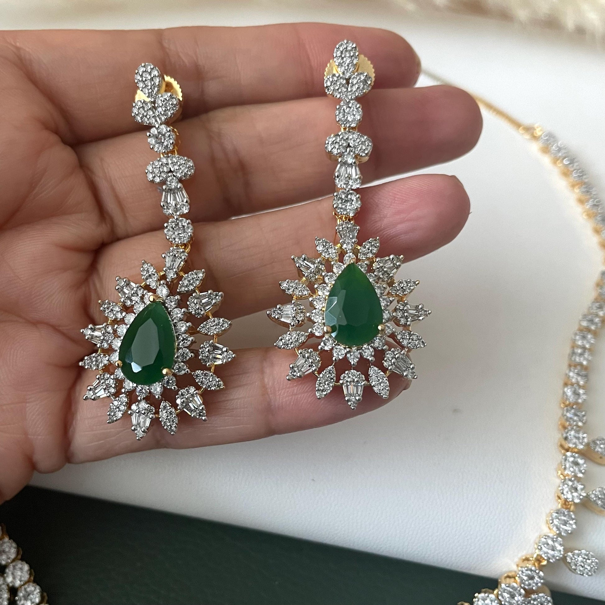 Emerald Cubic Zirconia Bridal Necklace Set: Two-Tone Plated Jewelry