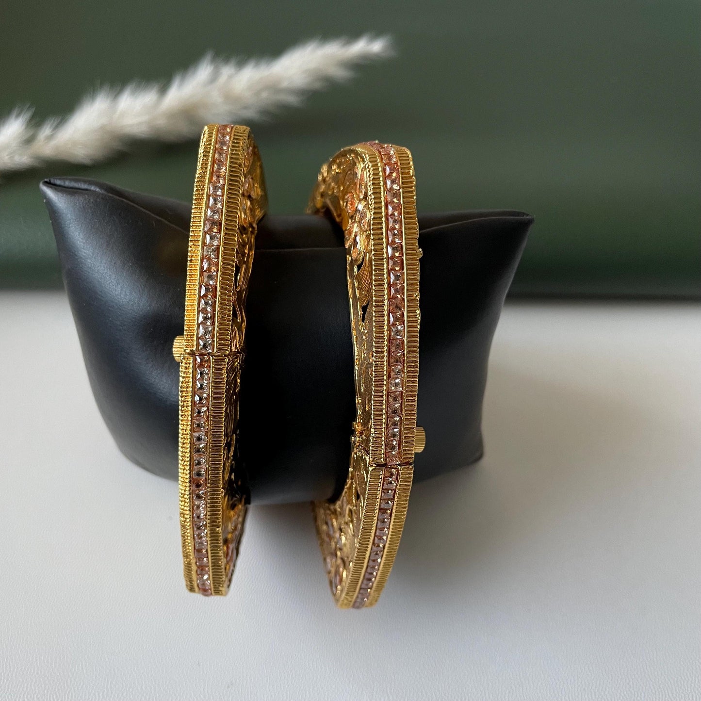 Gold Plated Triangle Bangles: Indian Jewelry, Set of 2