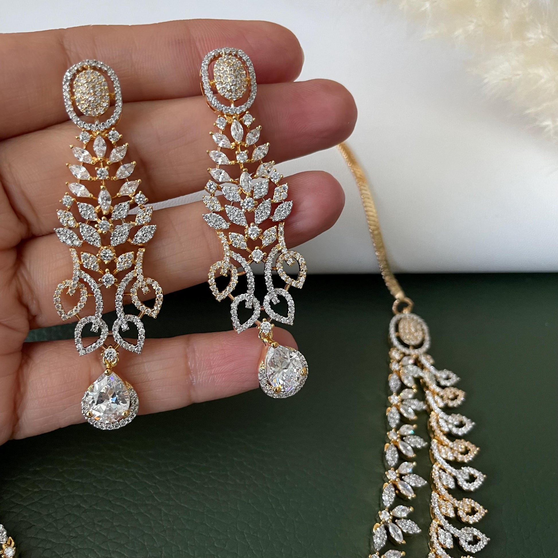 stunning dual tone earrings . 2.5 inches long rhodium and gold plated