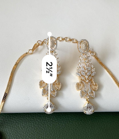 Cubic Zirconia collar necklace set: Two-Tone Gold Plated American Diamond bridal necklace