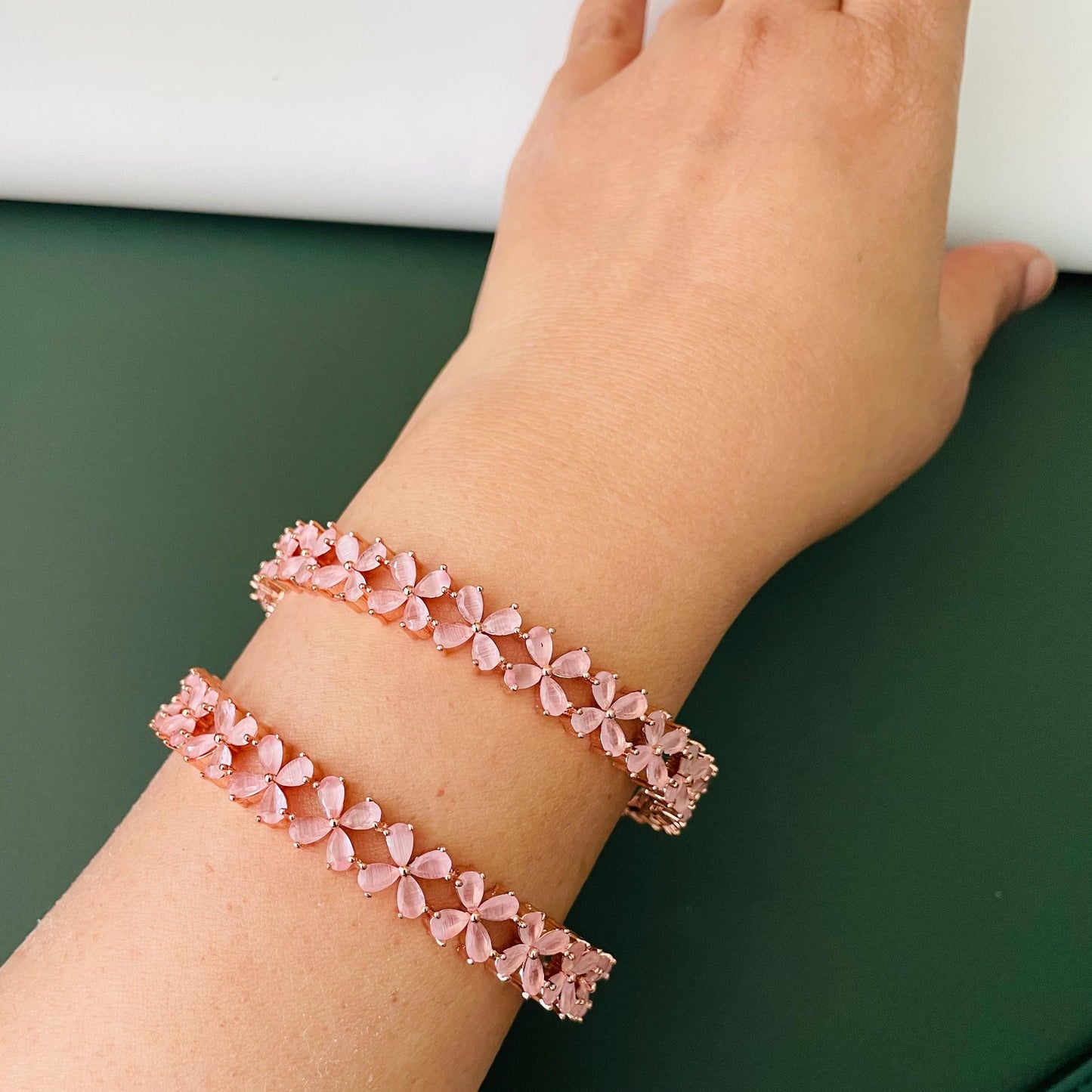 Rhodium Plated Mint Bangle: American Diamond Cubic Zirconia Bracelet