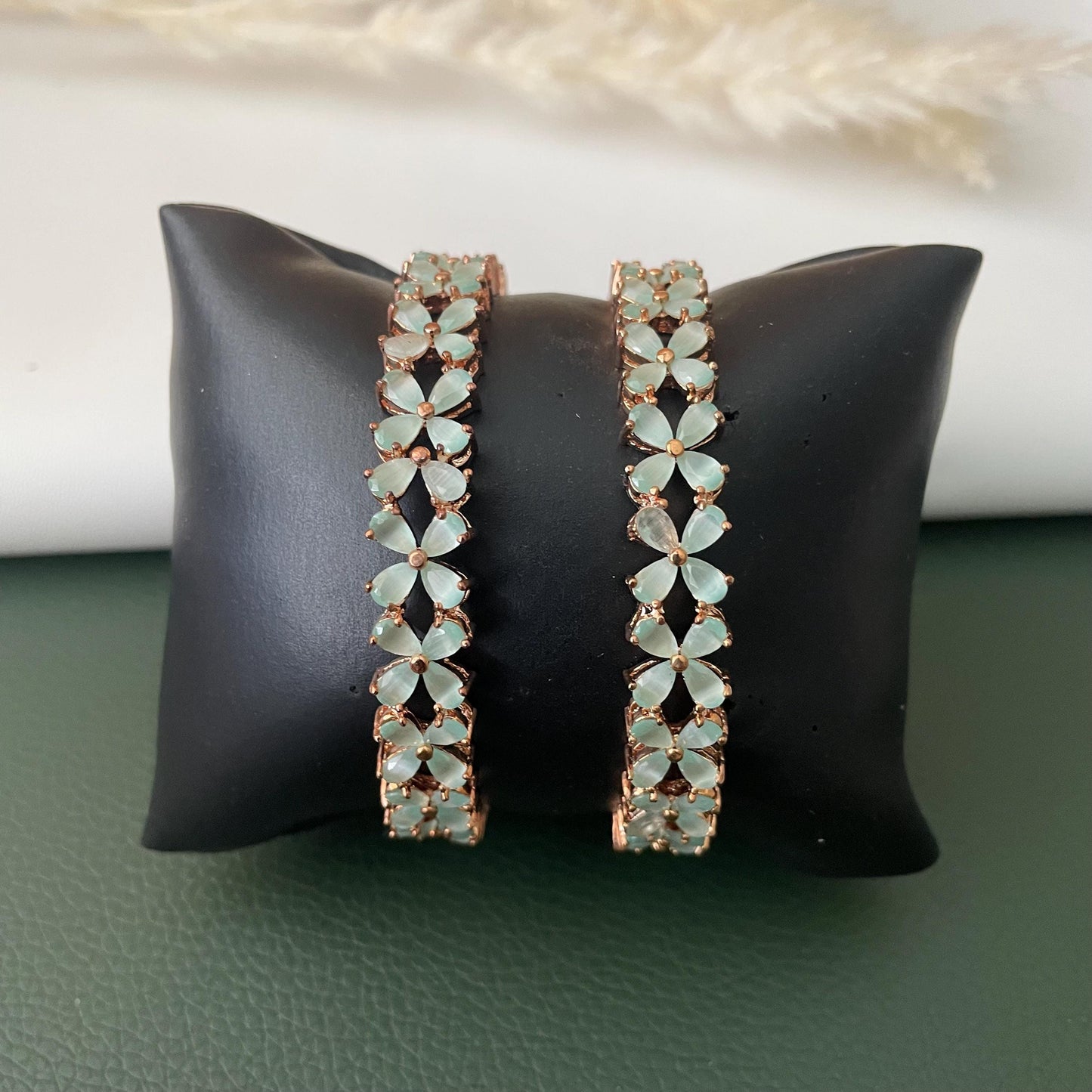 Rhodium Plated Mint Bangle: American Diamond Cubic Zirconia Bracelet