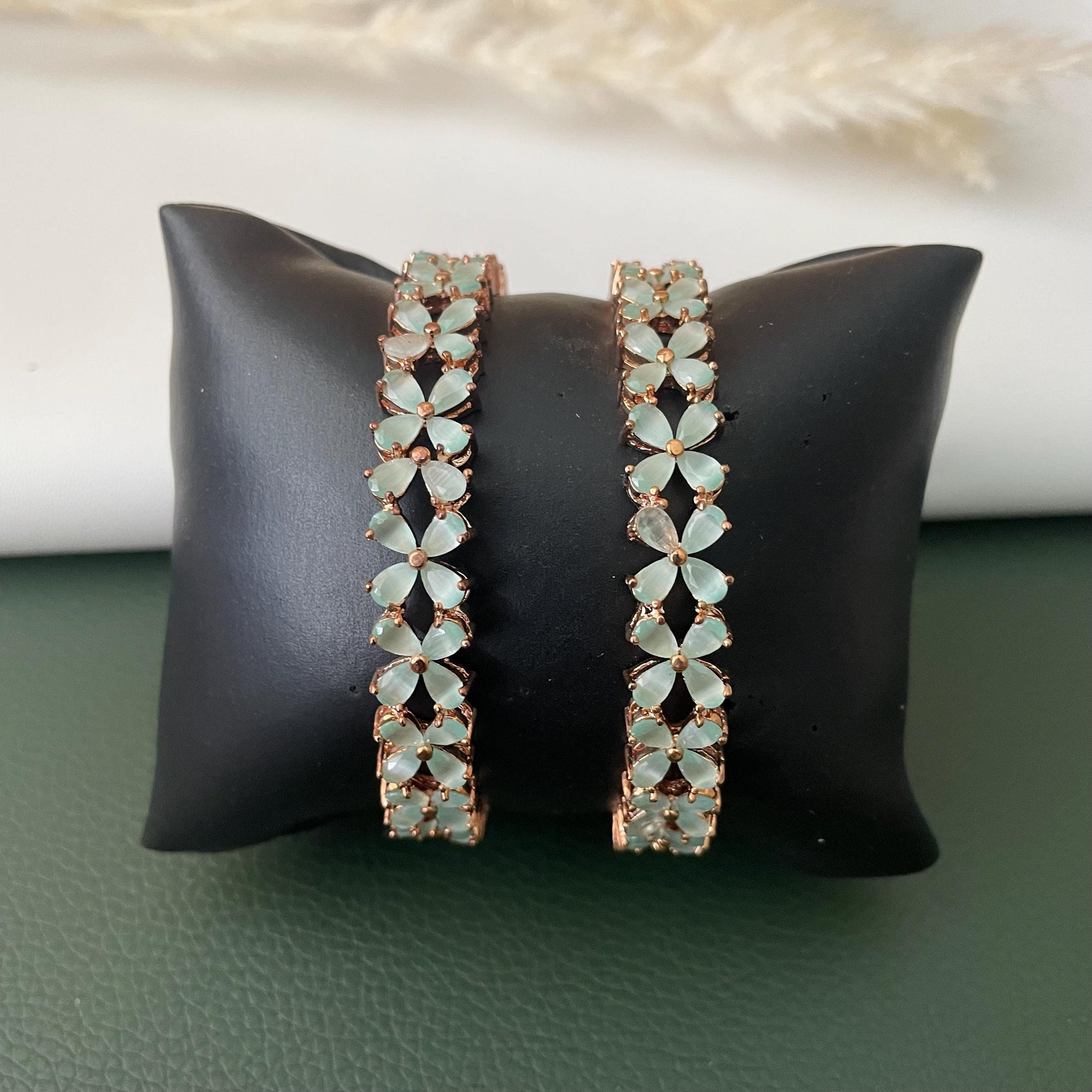 Rhodium Plated Mint Bangle: American Diamond Cubic Zirconia Bracelet