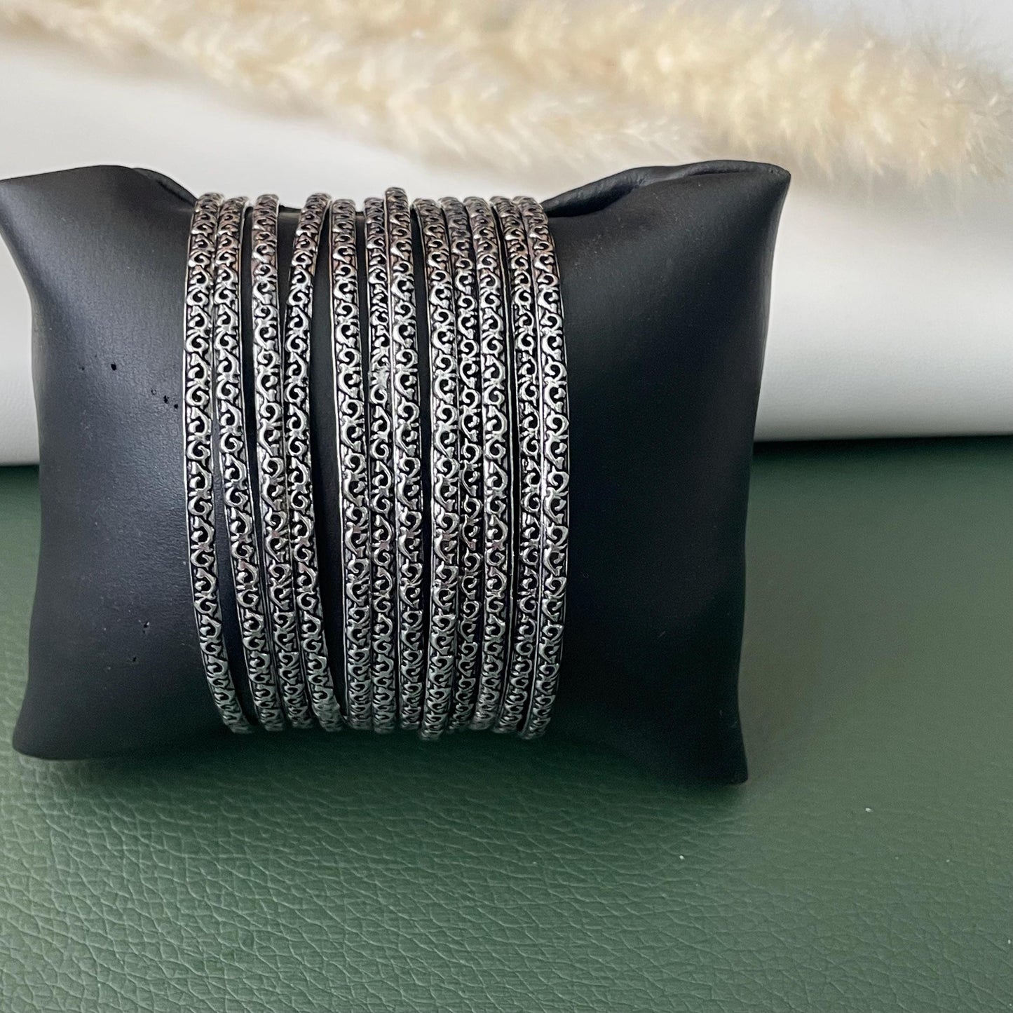 Nysaa Oxidised metal bangles set of 12 size 2.6