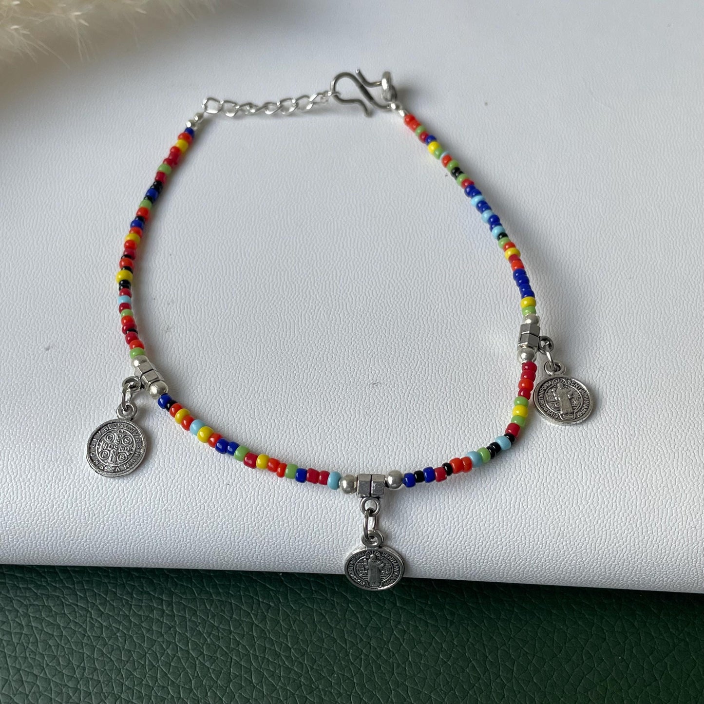 Evil eye black bead or colorful beads anklet
