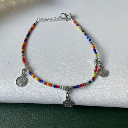 Evil eye black bead or colorful beads anklet