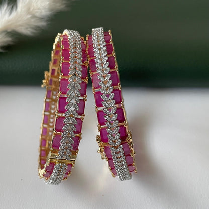 Ruby Cubic Zirconia Bangles: Openable Indian Jewelry, Set of 2