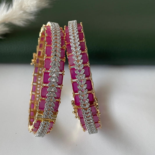 Ruby Cubic Zirconia Bangles: Openable Indian Jewelry, Set of 2