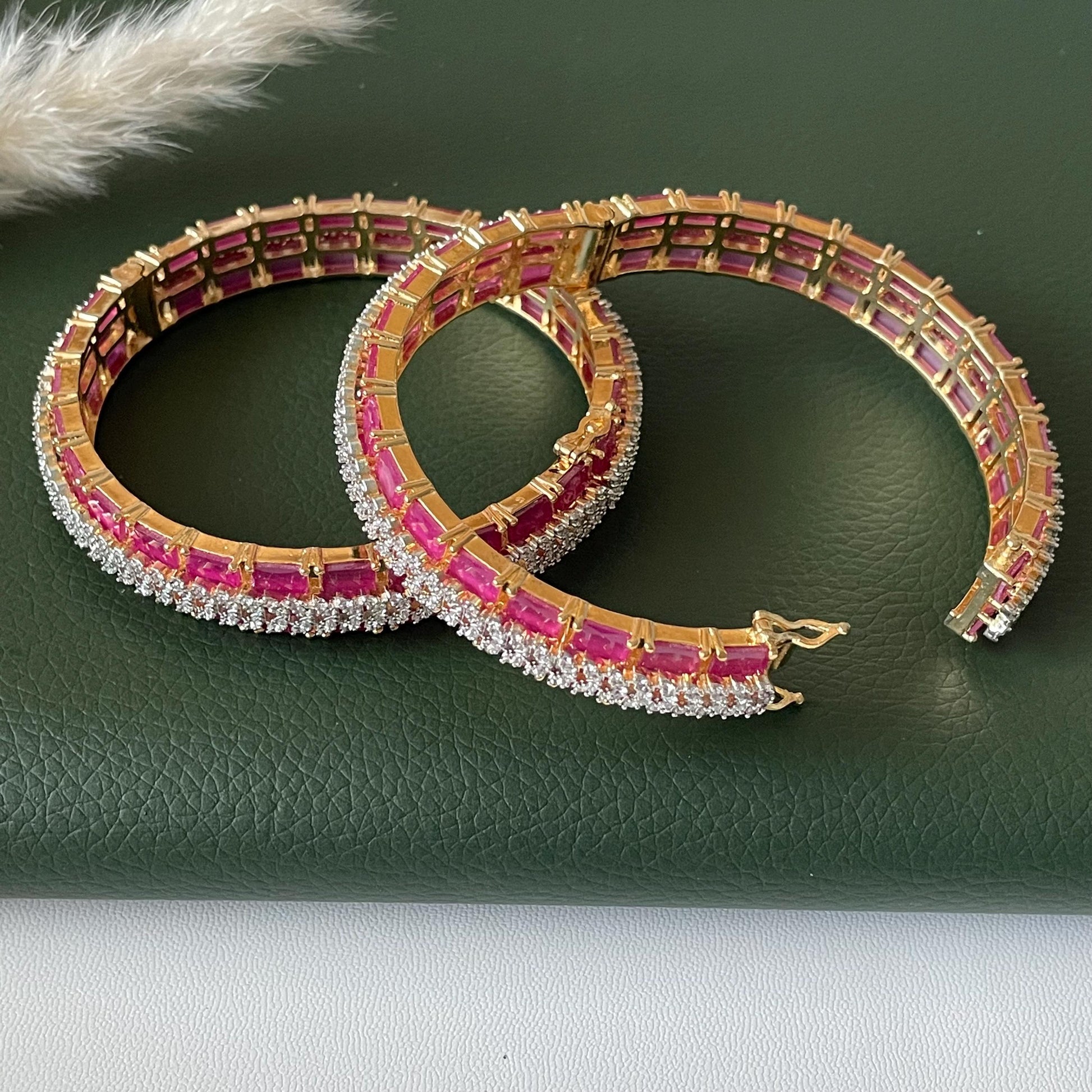 Ruby Cubic Zirconia Bangles: Openable Indian Jewelry, Set of 2