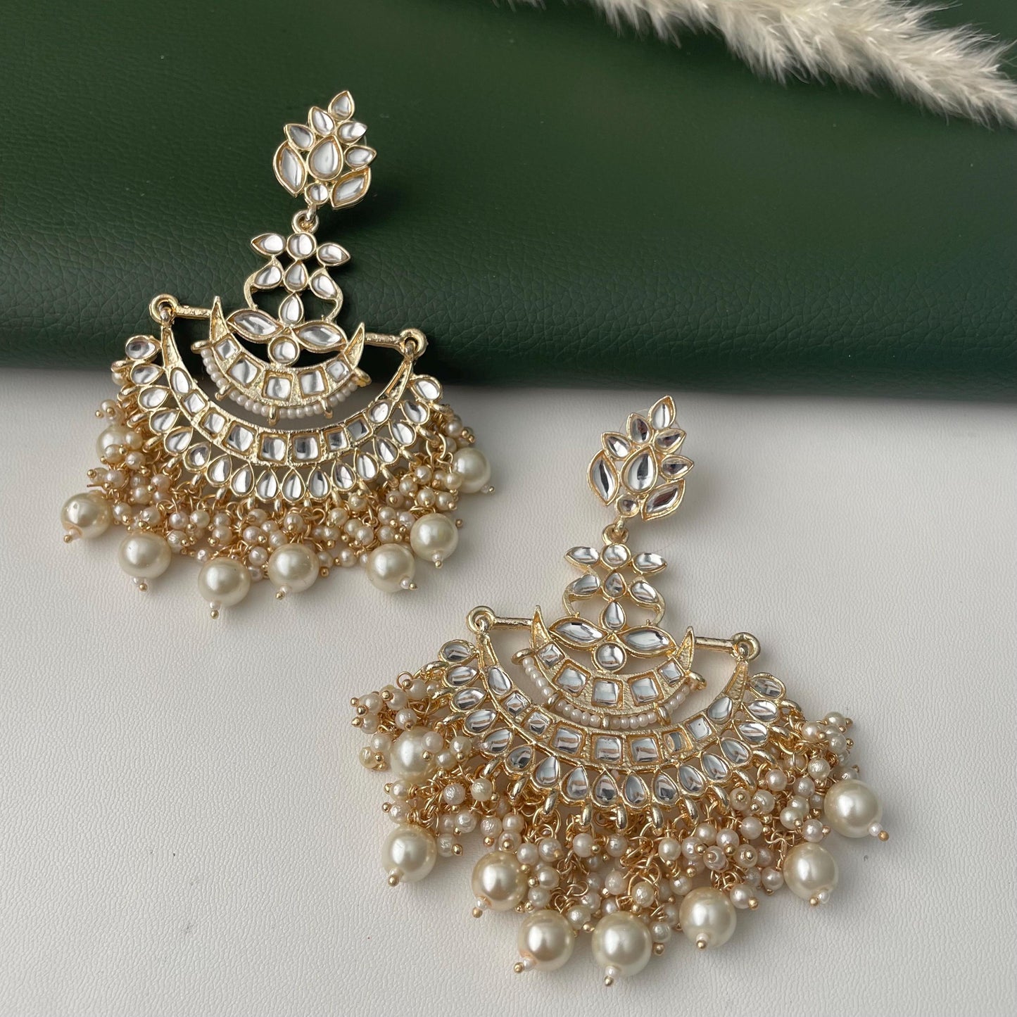 Kundan Pearl Jhumka Earrings: party wear big earrings