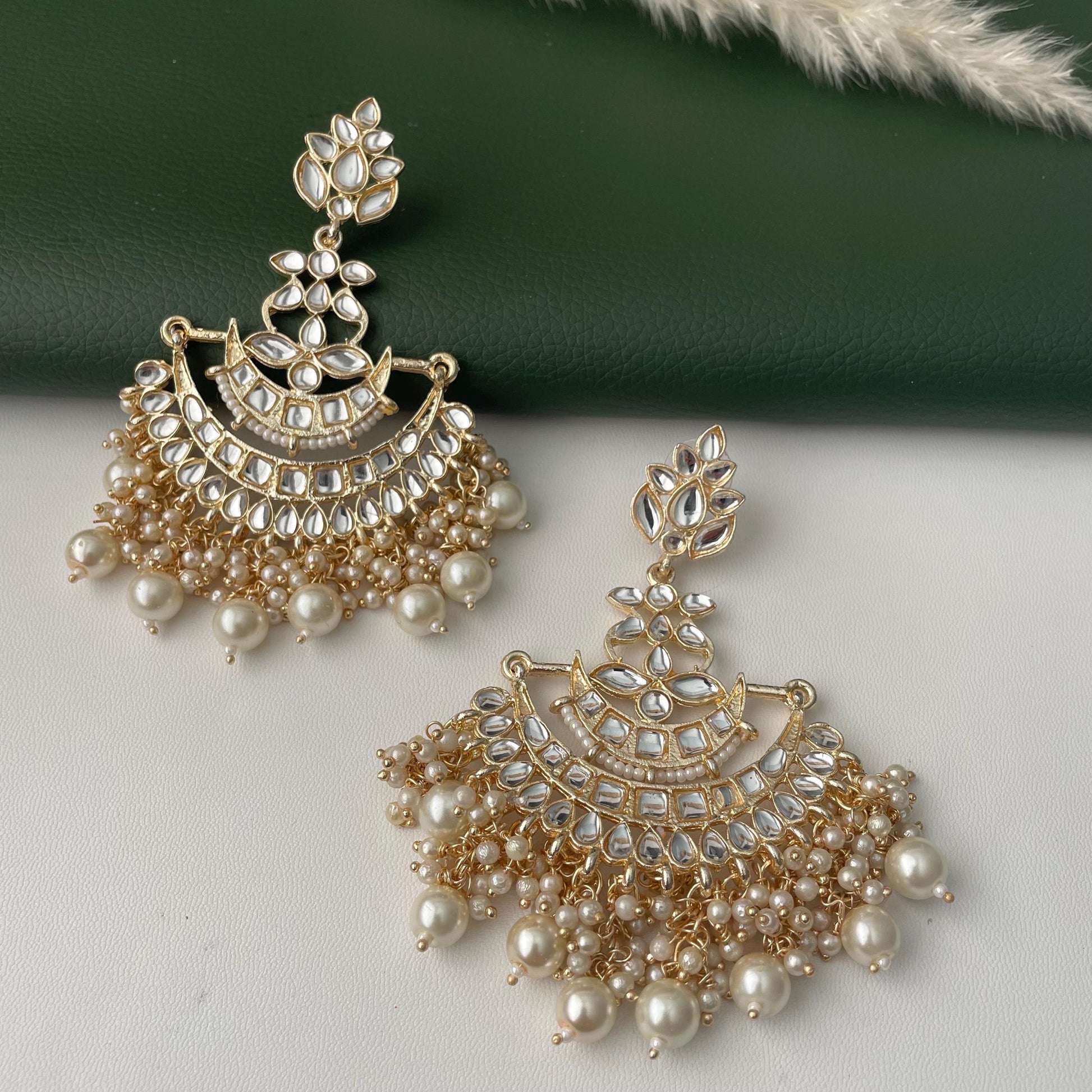 Kundan Pearl Jhumka Earrings: party wear big earrings