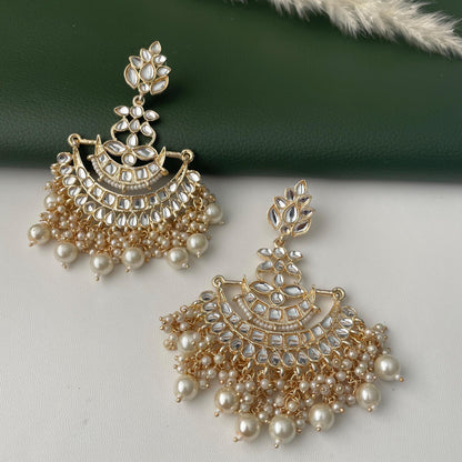 Kundan Pearl Jhumka Earrings: party wear big earrings
