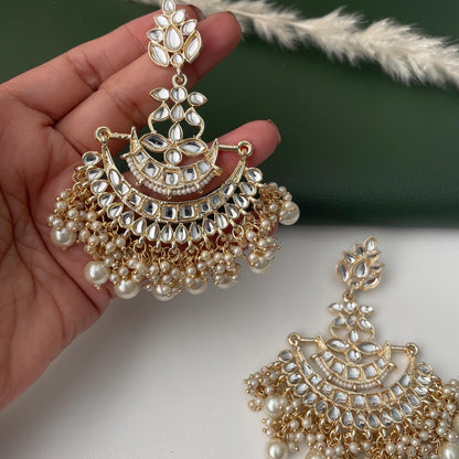 Kundan Pearl Jhumka Earrings: party wear big earrings