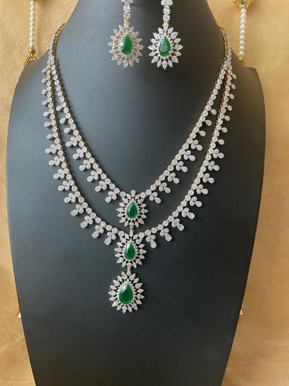 Emerald Cubic Zirconia Bridal Necklace Set: Two-Tone Plated Jewelry