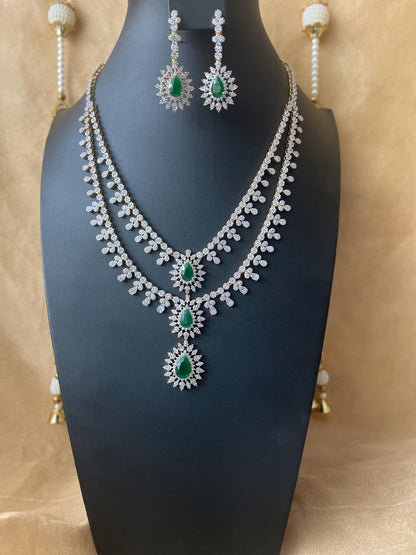 Emerald Cubic Zirconia Bridal Necklace Set: Two-Tone Plated Jewelry