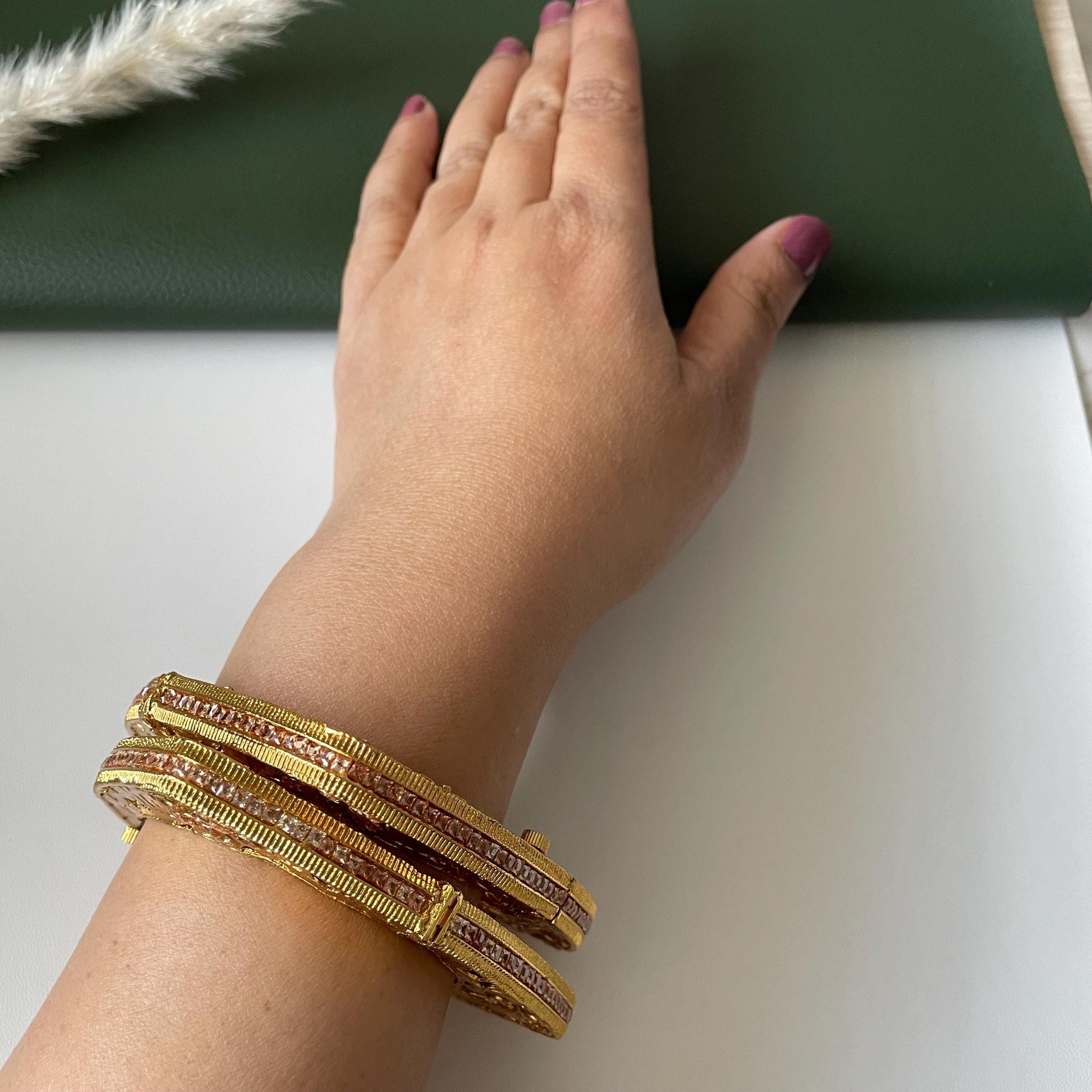 Gold Plated Triangle Bangles: Indian Jewelry, Set of 2