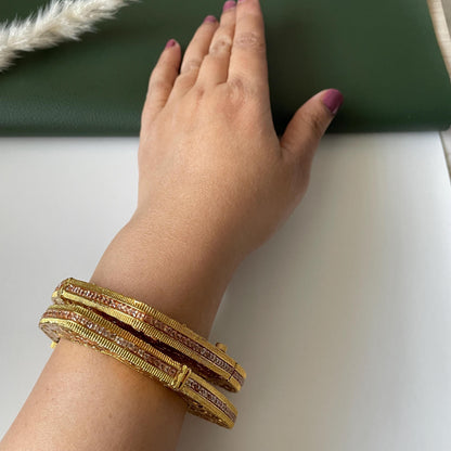 Gold Plated Triangle Bangles: Indian Jewelry, Set of 2