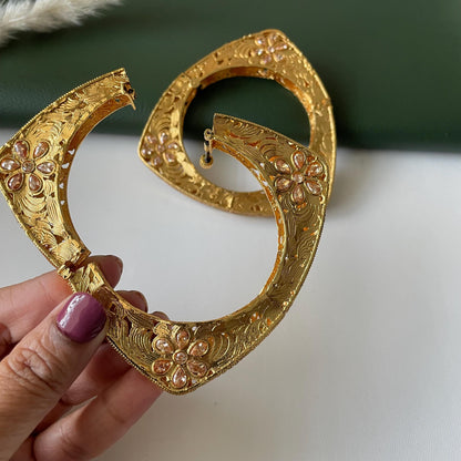 Gold Plated Triangle Bangles: Indian Jewelry, Set of 2