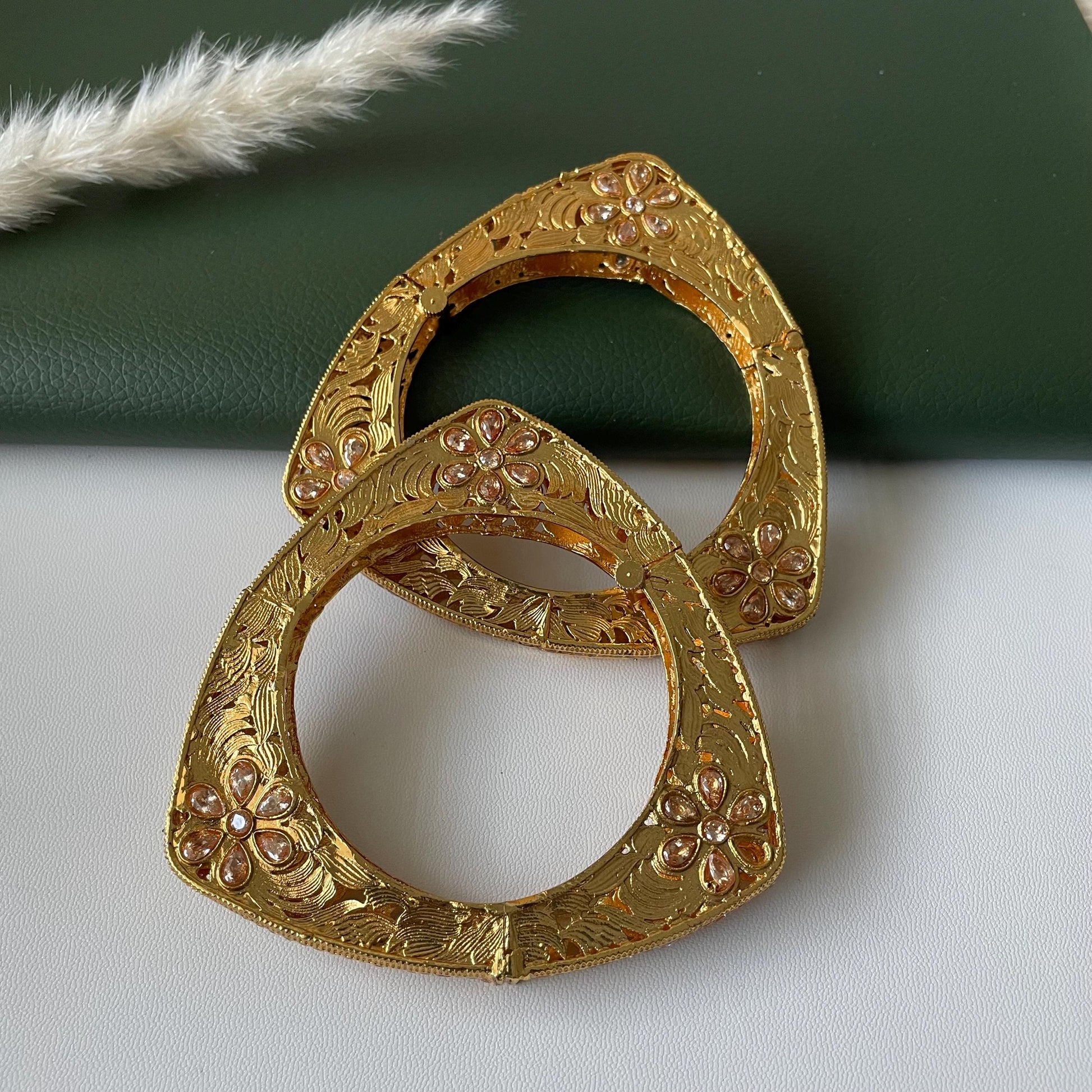 Gold Plated Triangle Bangles: Indian Jewelry, Set of 2